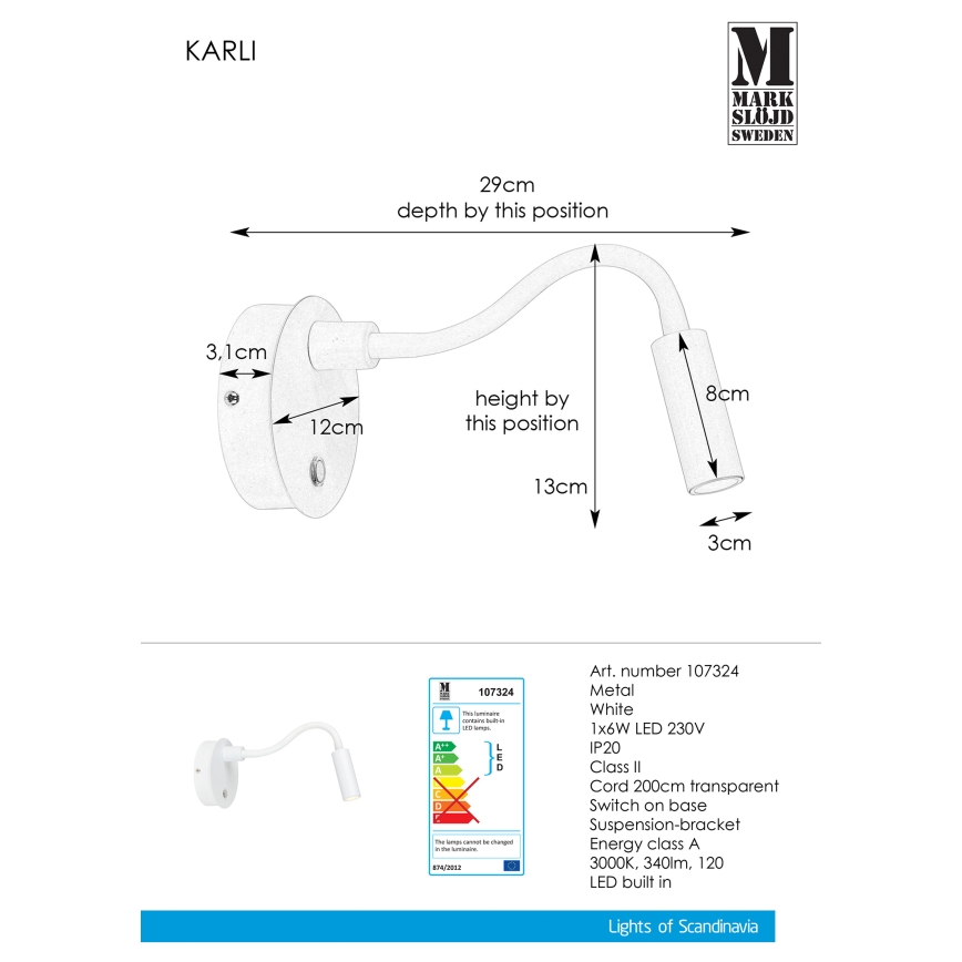 Markslöjd 107324 - LED Nástenné svietidlo KARLI LED/6W/230V
