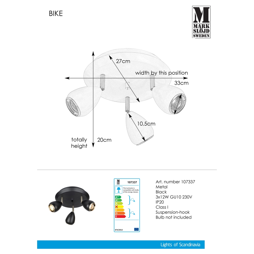Markslöjd 107337 - Bodové svietidlo BIKE 3xGU10/12W/230V