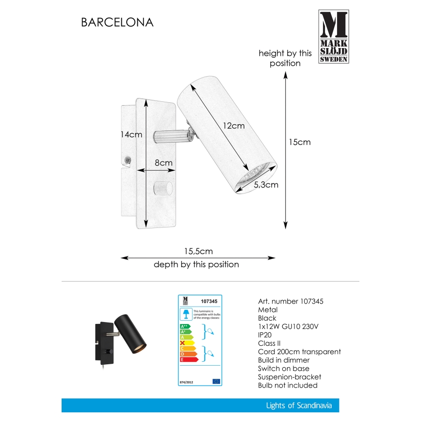 Markslöjd 107345 - Stmievateľné nástenné bodové svietidlo BARCELONA 1xGU10/12W/230V