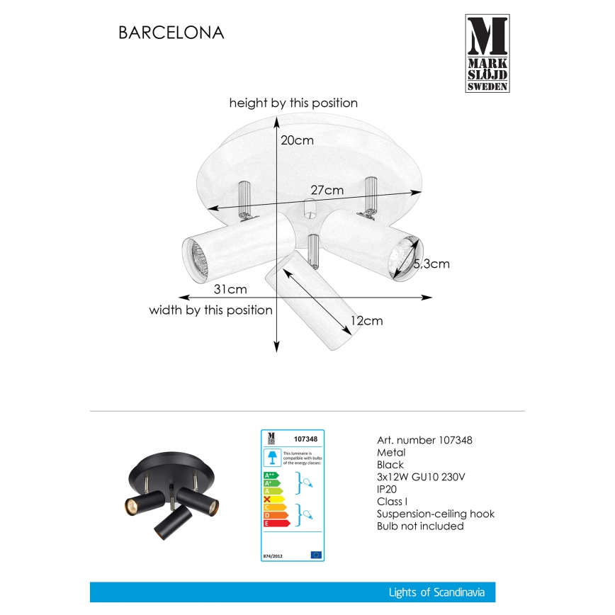 Markslöjd 107348 - Bodové svietidlo BARCELONA 3xGU10/12W/230V
