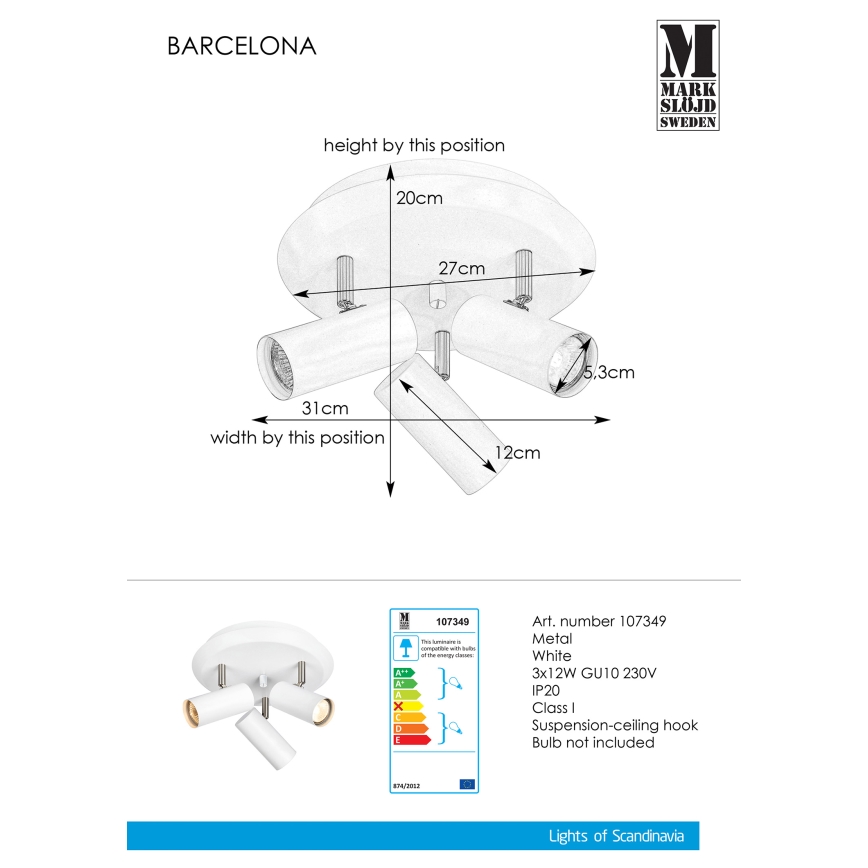 Markslöjd 107349 - Bodové svietidlo BARCELONA 3xGU10/12W/230V