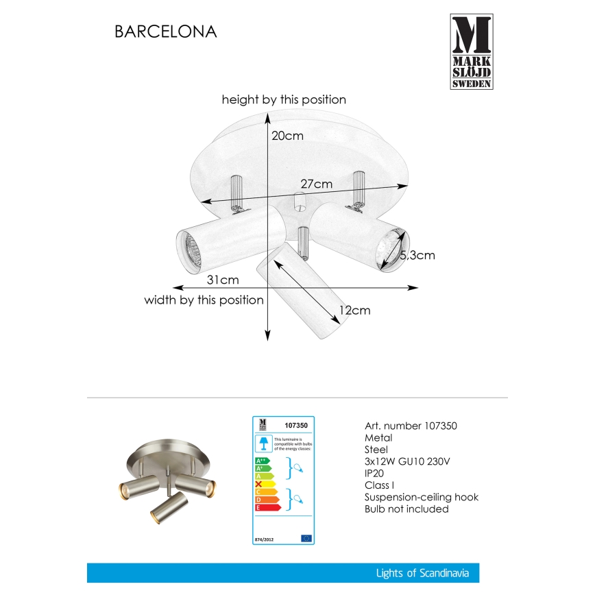 Markslöjd 107350 - Bodové svietidlo BARCELONA 3xGU10/12W/230V