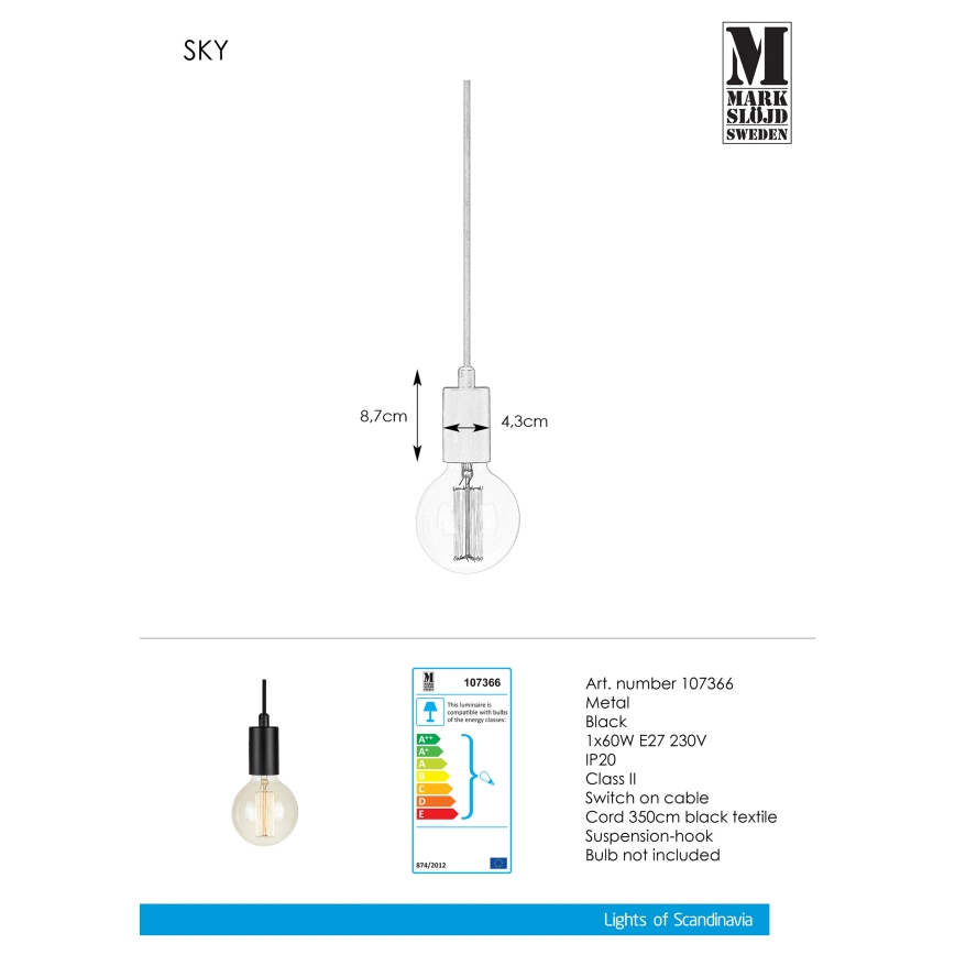 Markslöjd 107366 - Luster na lanku SKY 1xE27/60W/230V