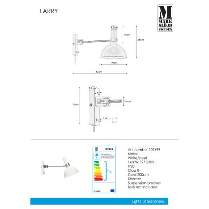 Markslöjd 107499 - Stmievateľné nástenné svietidlo LARRY 1xE27/60W/230V