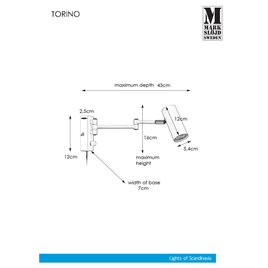 Markslöjd 107538 - Stmievateľné nástenné bodové svietidlo TORINO 1xGU10/12W/230V