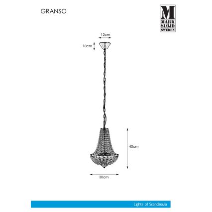 Markslöjd 107550 - Krištáľový kúpeľňový luster na reťazi GRÄNSÖ 2xG9/20W/230V IP44