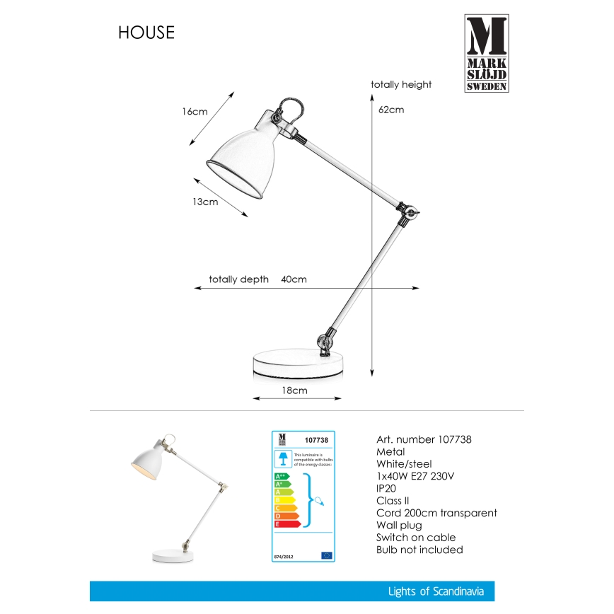 Markslöjd 107738 - Stolná lampa HOUSE 1xE27/40W/230V