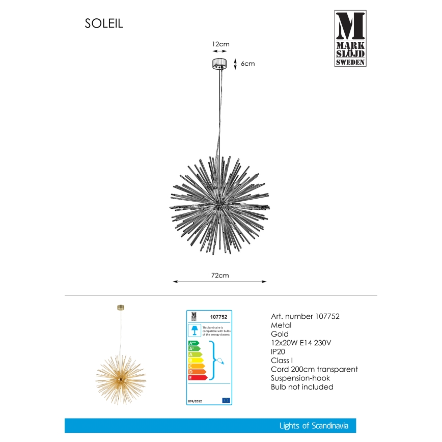 Markslöjd 107752 - Luster na lanku SOLEIL 12xE14/20W/260V rose gold
