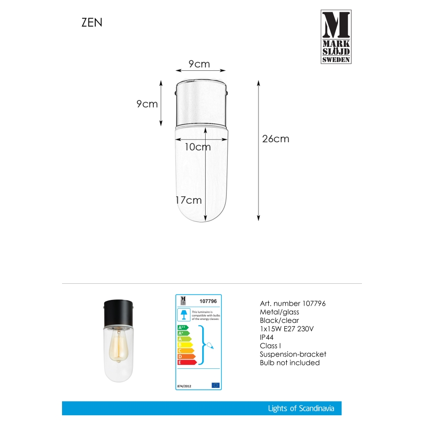 Markslöjd 107796 - Kúpeľňové stropné svietidlo ZEN 1xE27/15W/230V IP44