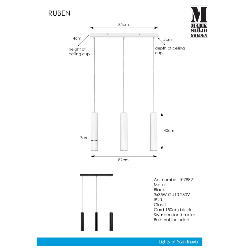 Markslöjd 107882 - Luster na lanku RUBEN 3xGU10/35W/230V