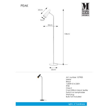 Markslöjd 107900 - Stojacia lampa PEAK 1xE14/40W/230V