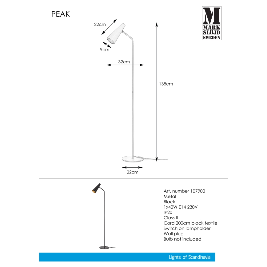 Markslöjd 107900 - Stojacia lampa PEAK 1xE14/40W/230V