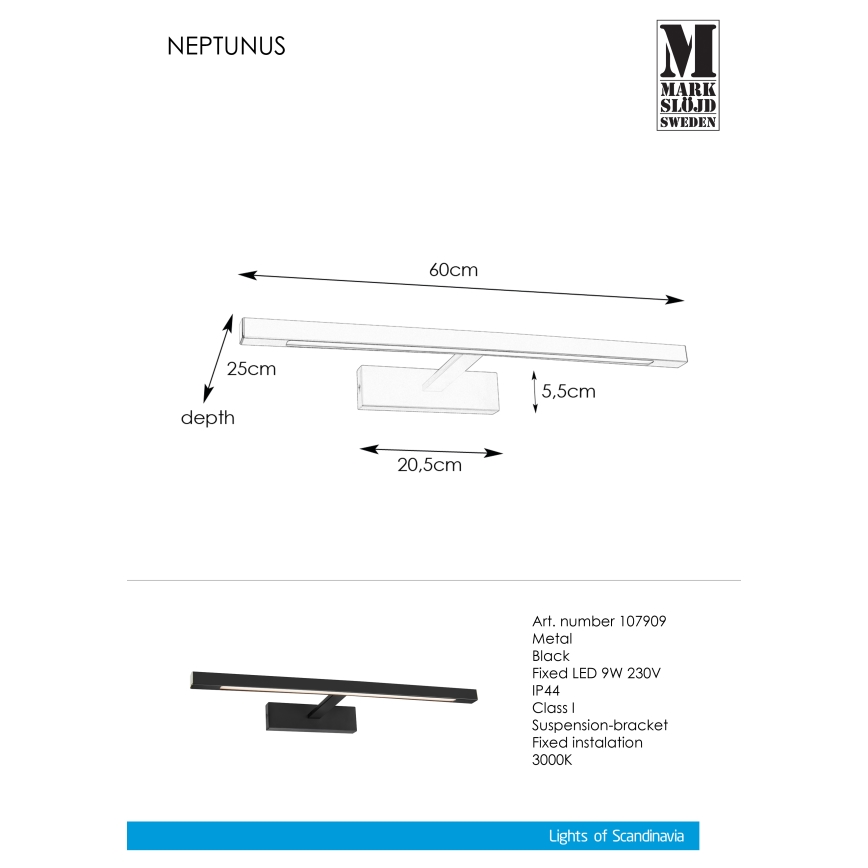 Markslöjd 107909 - LED Kúpeľňové osvetlenie zrkadla NEPTUNUS LED/9W/230V IP44