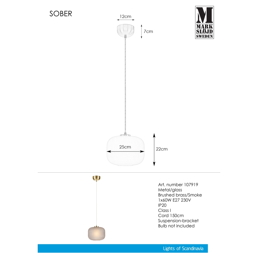 Markslöjd 107919 - Luster na lanku SOBER 1xE27/20W/230V