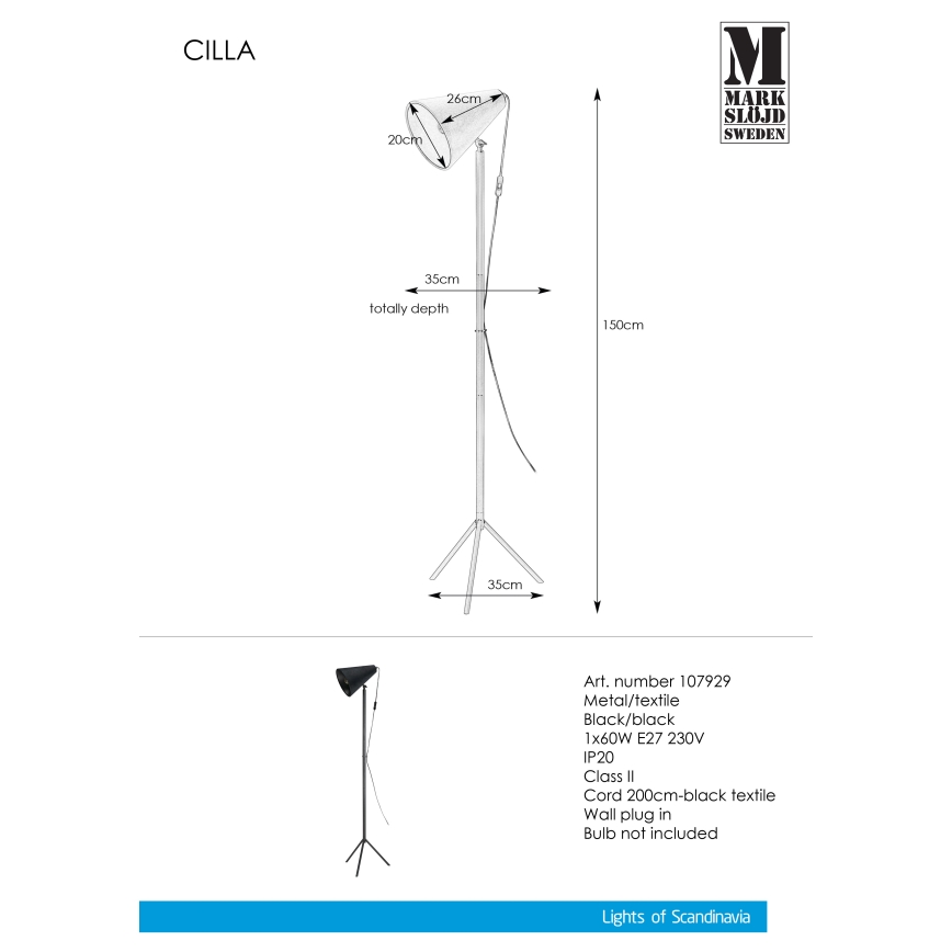 Markslöjd 107929 - Stojacia lampa CILLA 1xE27/60W/230V