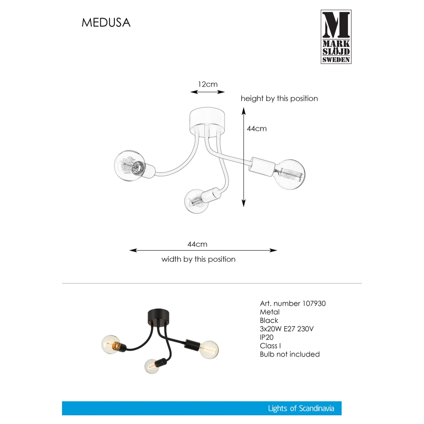 Markslöjd 107930 - Prisadený luster MEDUSA 3xE27/20W/230V