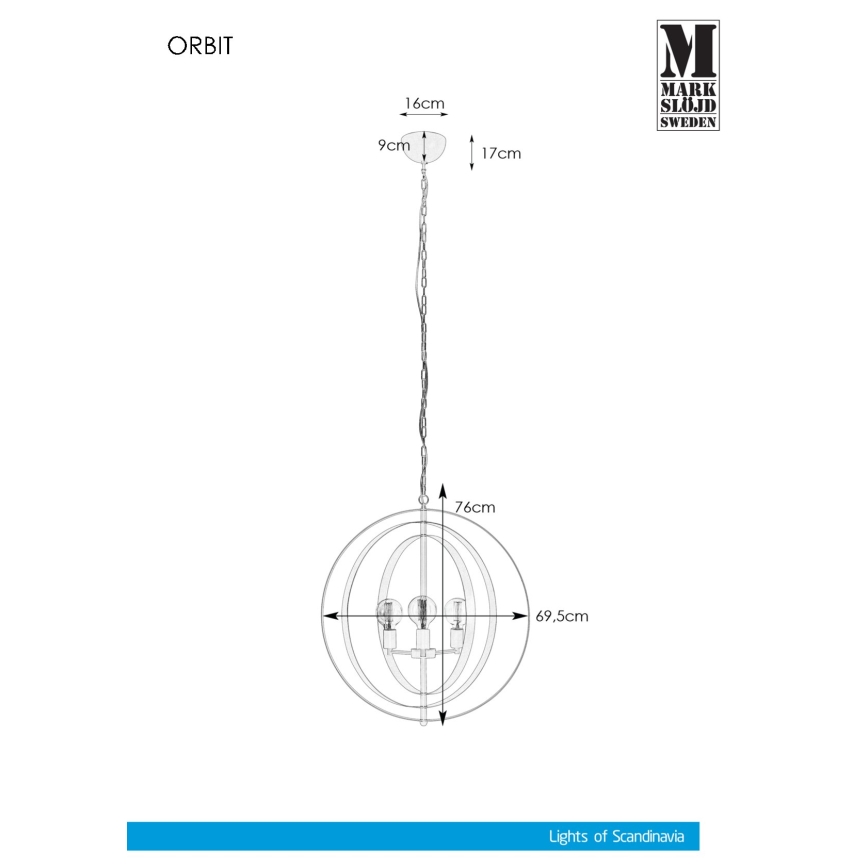Markslöjd 107941 - Luster na reťazi ORBIT 3xE27/60W/230V