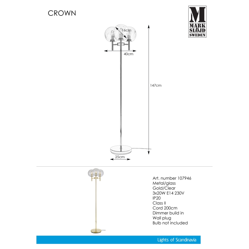 Markslöjd 107946 - Stojacia lampa CROWN 3xE14/20W/230V