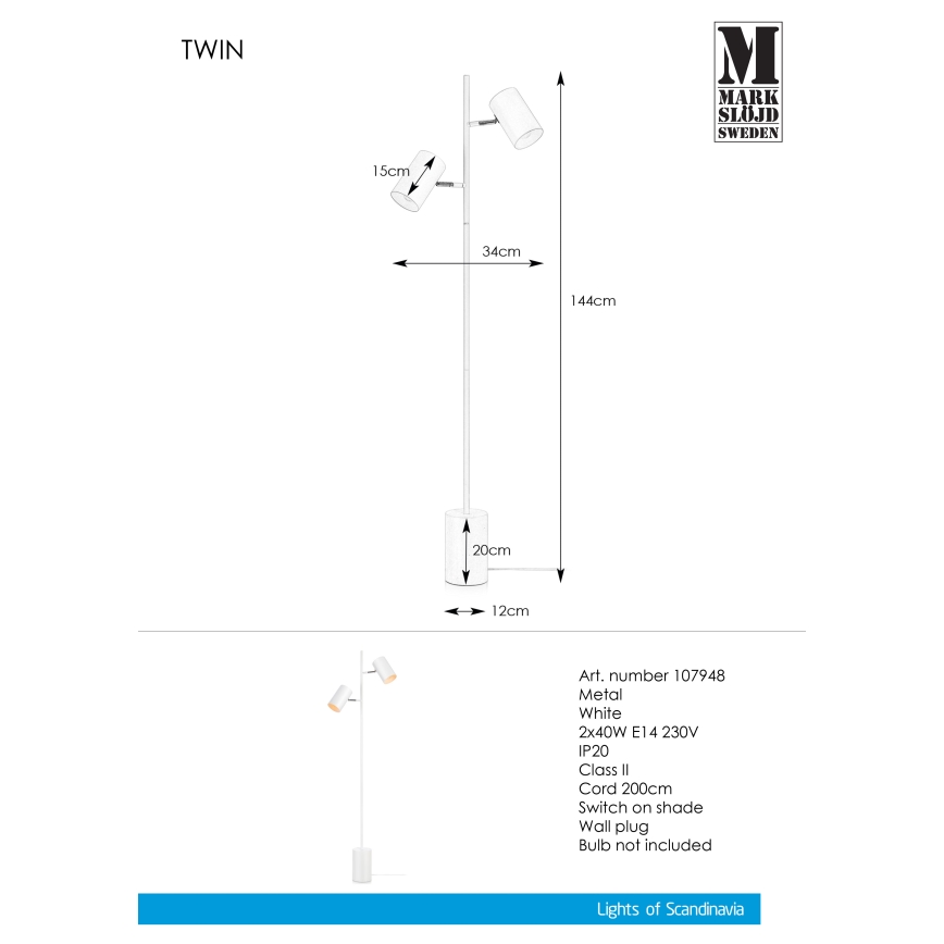 Markslöjd 107948 - Stojacia lampa TWIN 2xE14/40W/230V
