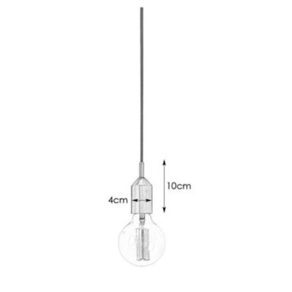 Závesná lampa visí zo stropu. Je zložená z guľovej žiarovky a kovového držiaka s textilným káblom. Dĺžka kábla je 10 cm, výška držiaka 4 cm.