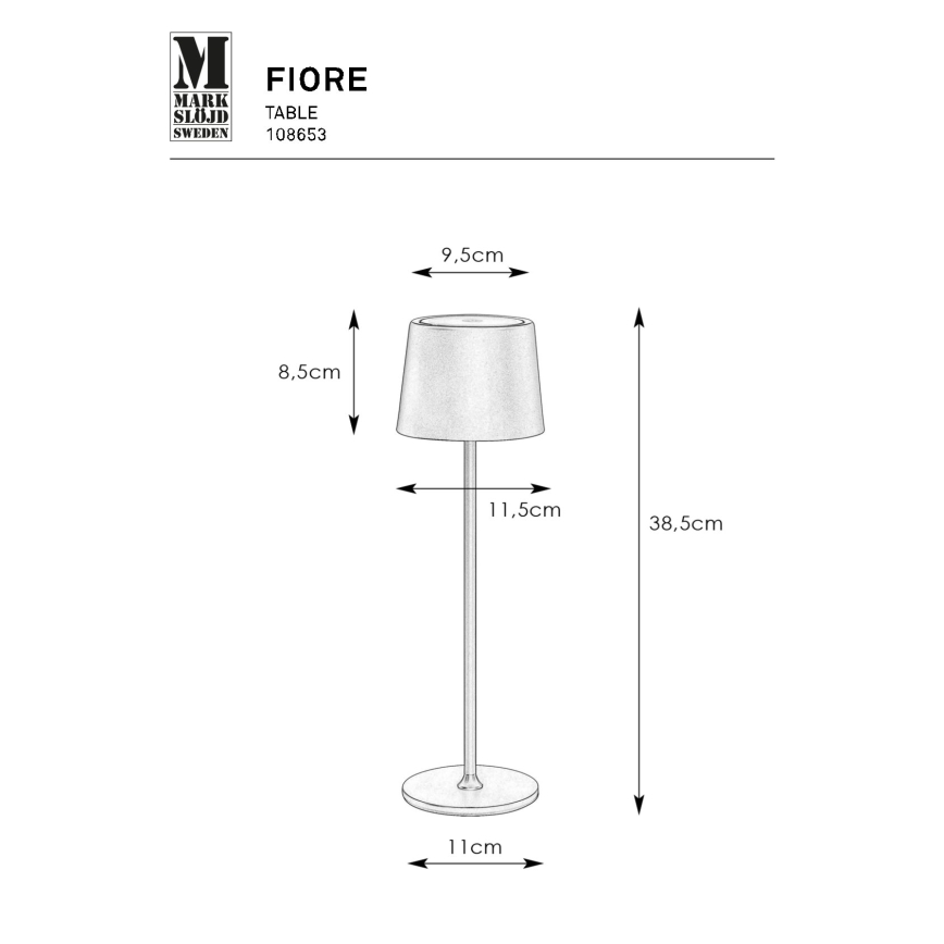 Markslöjd 108653 - LED Stmievateľná nabíjacia lampa FIORE LED/2W/5V IP44 38 cm čierna