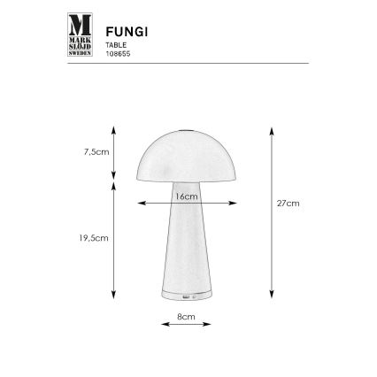 Markslöjd 108655 - LED Stmievateľná nabíjacia lampa FUNGI LED/1,5W/5V IP44 čierna