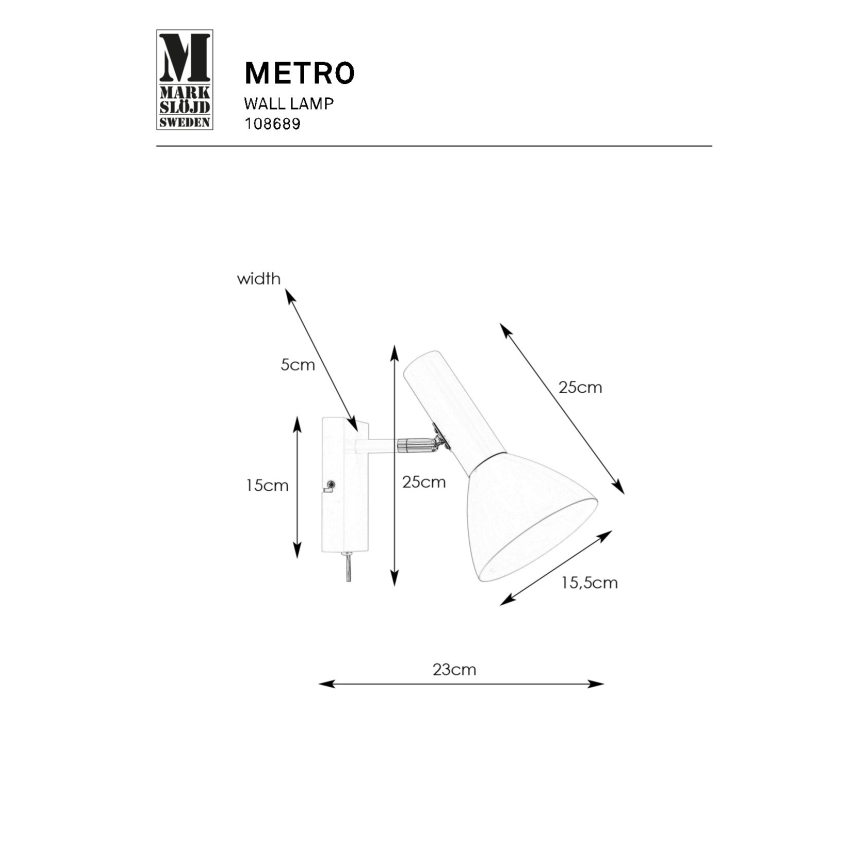 Markslöjd 108689 - Nástenná lampa METRO 1xE27/40W/230V biela