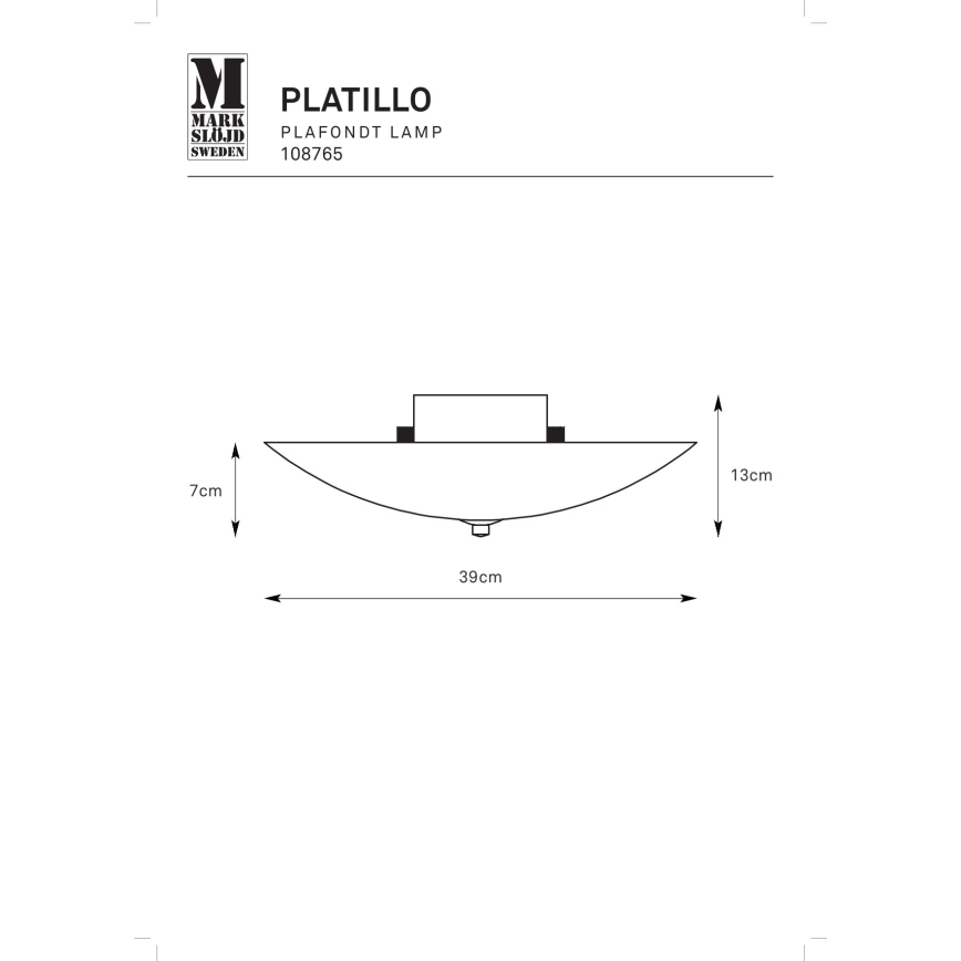 Markslöjd 108765 - Stropné svietidlo PLATILLO 2xE27/40W/230V pr. 39 cm
