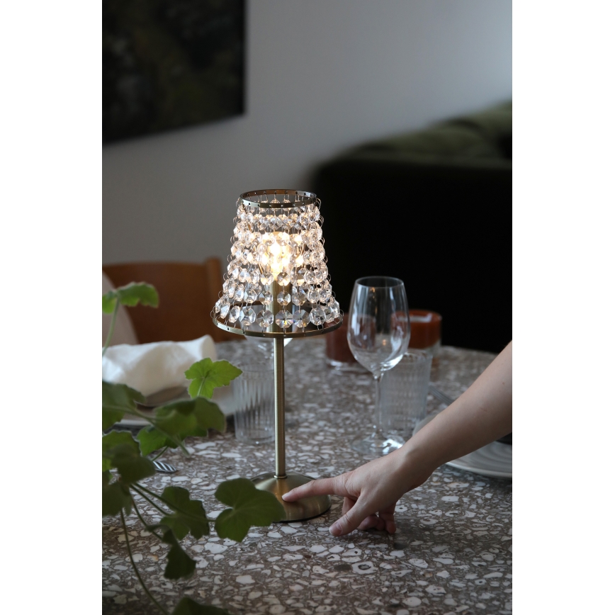 Markslöjd 109125 - LED stmievateľná nabíjateľná dotyková stolná lampa LIORA 1xE14/2W/2000 mAh mosadz