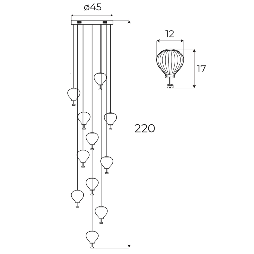 MAXLIGHT P0526D - LED Stmievateľný luster na lanku PALLONCINI 11xLED/6W/230V pr. 45 cm číra/béžová/dymová