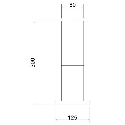 Technický výkres zobrazuje stĺpik vysoký 300 mm a široký 80 mm, stojaci na 125 mm širokej základni. Výkres obsahuje rozmerové údaje.