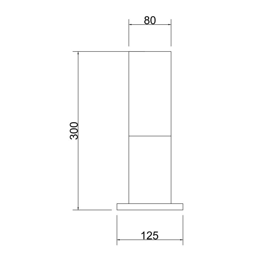Technický výkres zobrazuje stĺpik vysoký 300 mm a široký 80 mm, stojaci na 125 mm širokej základni. Výkres obsahuje rozmerové údaje.
