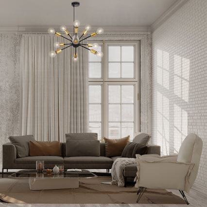 Maytoni T546PL-12B - Závesný luster JACKSON 12xE27/7W/230V čierna/zlatá