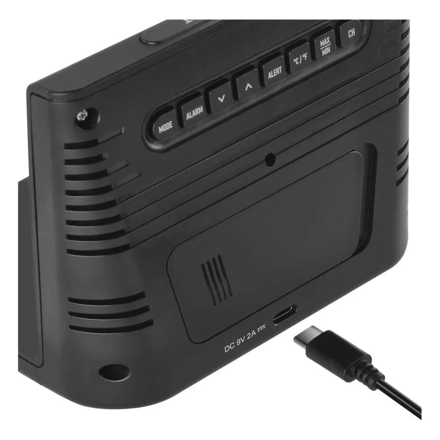 Meteostanica s bezdrôtovým nabíjaním 5V 2xAA + 2xAAA čierna