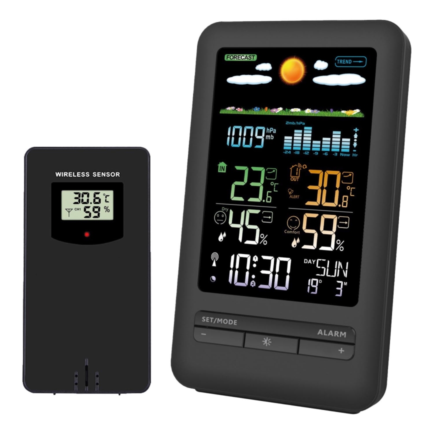 Meteostanica s LCD displejom 2xAA + 2xAA čierna