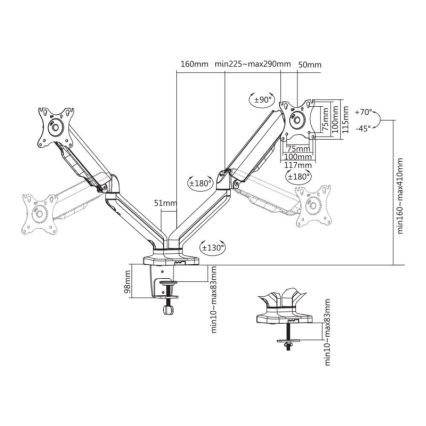 MK FLORIA MKF-21DP113S2 - Nastaviteľný držiak pre dva 32 monitory, čierny