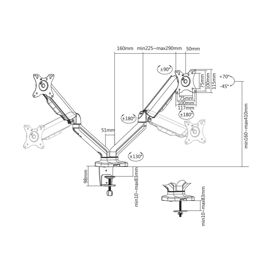 MK FLORIA MKF-21DP113S2 - Nastaviteľný držiak pre dva 32 monitory, čierny