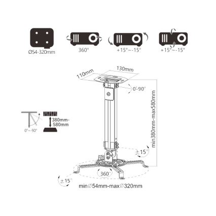 MK FLORIA Superior SUPSTV013 - Držiak projektora na strop, čierny