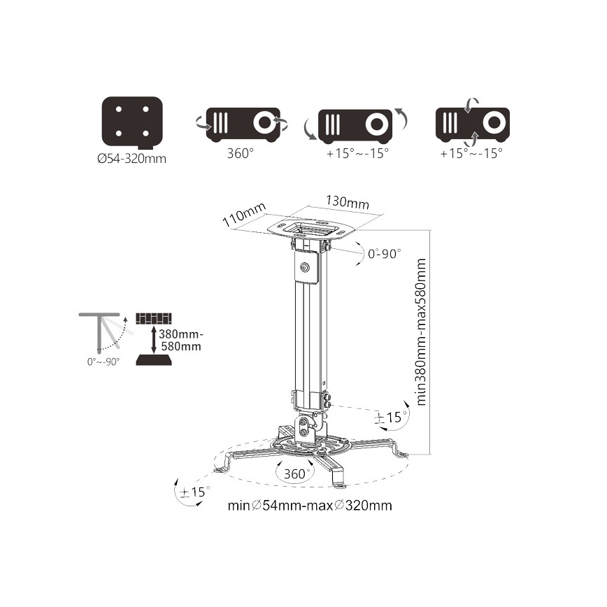 MK FLORIA Superior SUPSTV013 - Držiak projektora na strop, čierny
