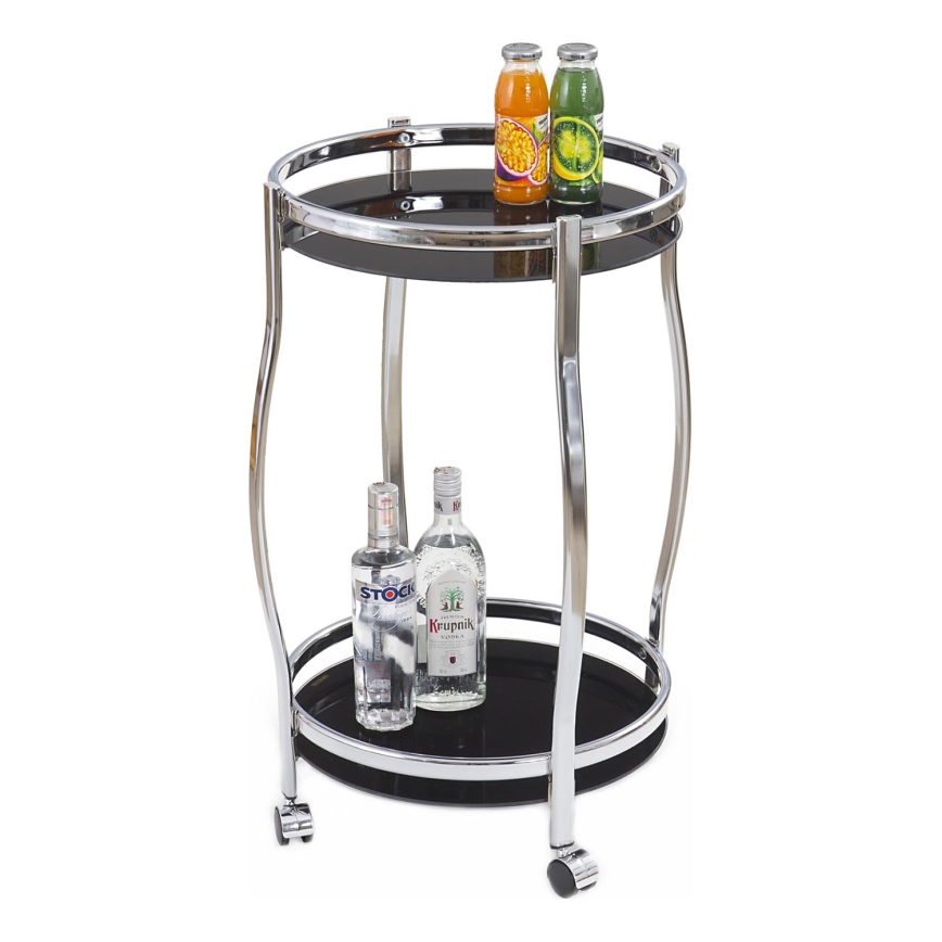 Mobilný odkladací barový stolík BAR 71x42 cm lesklý chróm/čierna