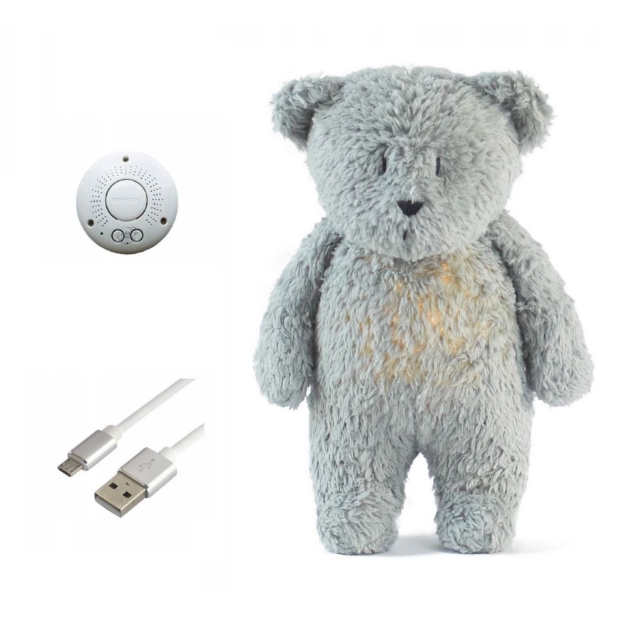 Moonie - Uspávačik s melódiou a svetlom medvedík mineral organic grey