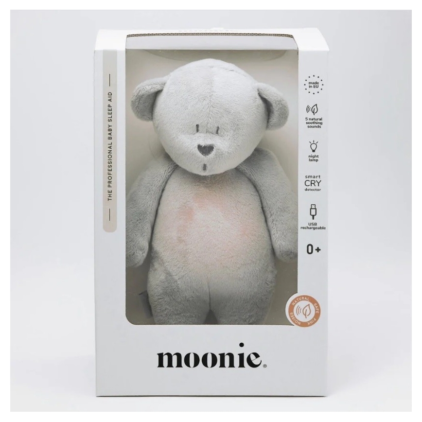 Moonie - Uspávačik s melódiou a svetlom medvedík silver