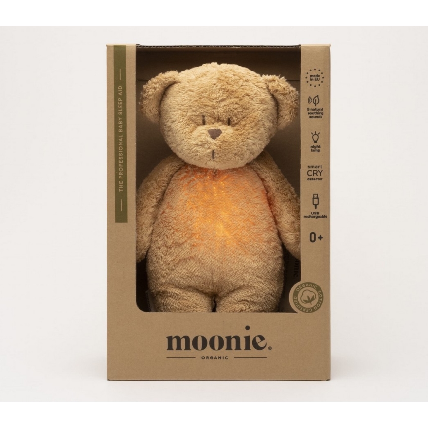 Moonie - Uspávadlo s melódiou a svetlom medvedík 2.0 organic cappuccino