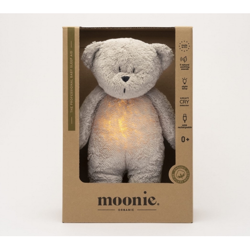 Moonie - Uspávadlo s melódiou a svetlom medvedík 2.0 organic grey