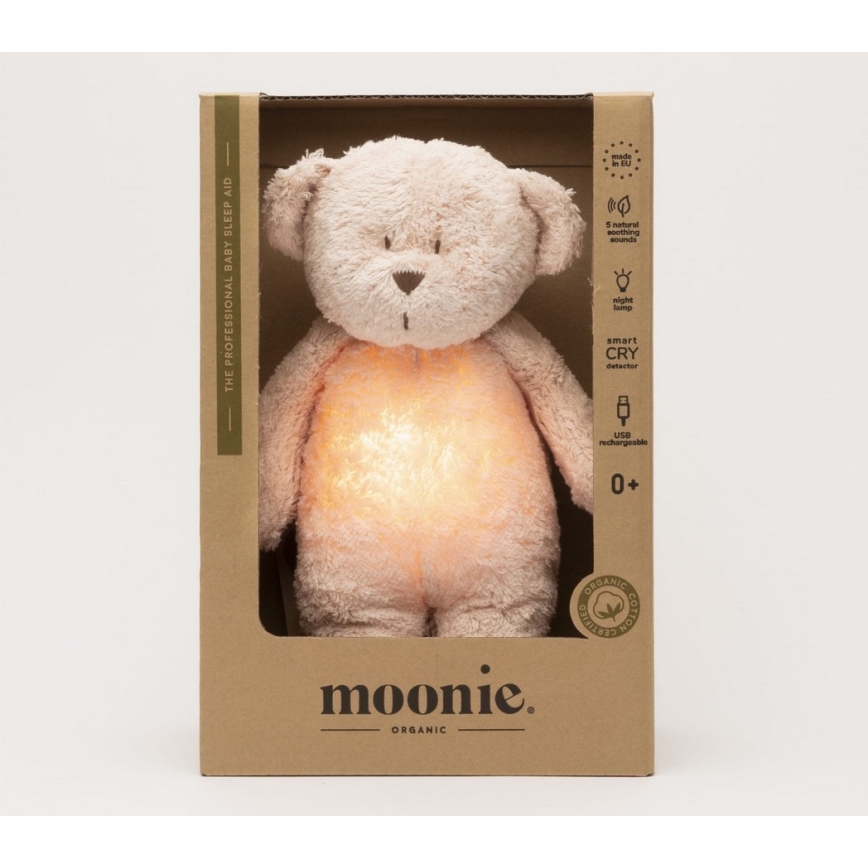 Moonie - Uspávadlo s melódiou a svetlom medvedík 2.0 organic rose