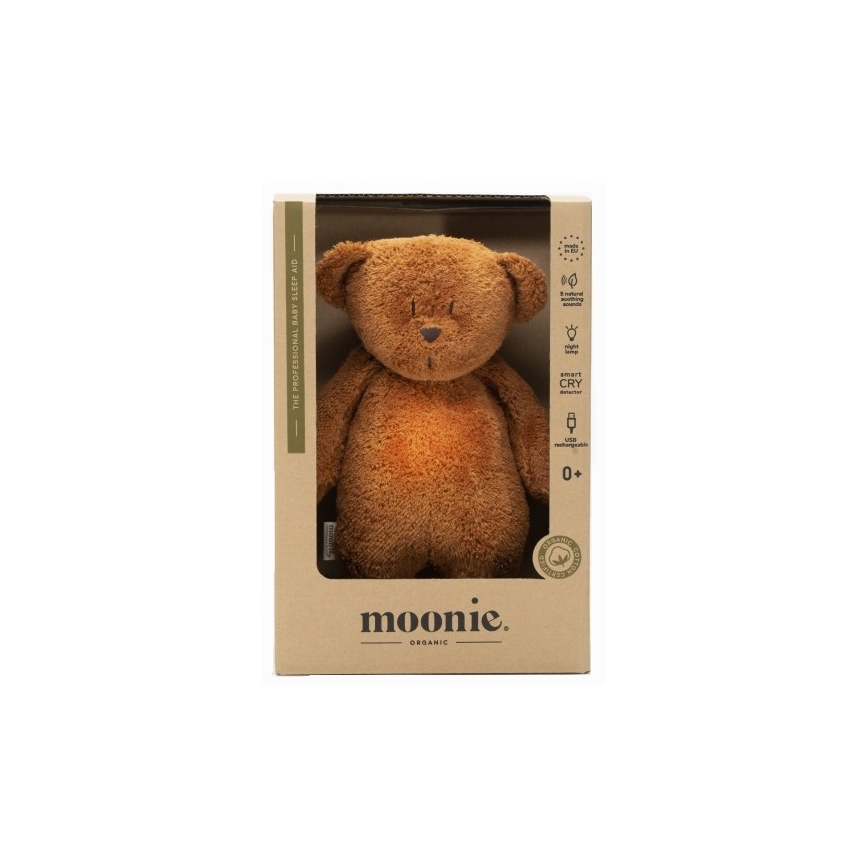 Moonie - Uspávadlo s melódiou a svetlom medvedík organic caramel natur