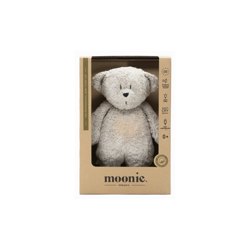 Moonie - Uspávadlo s melódiou a svetlom medvedík organic grey natur