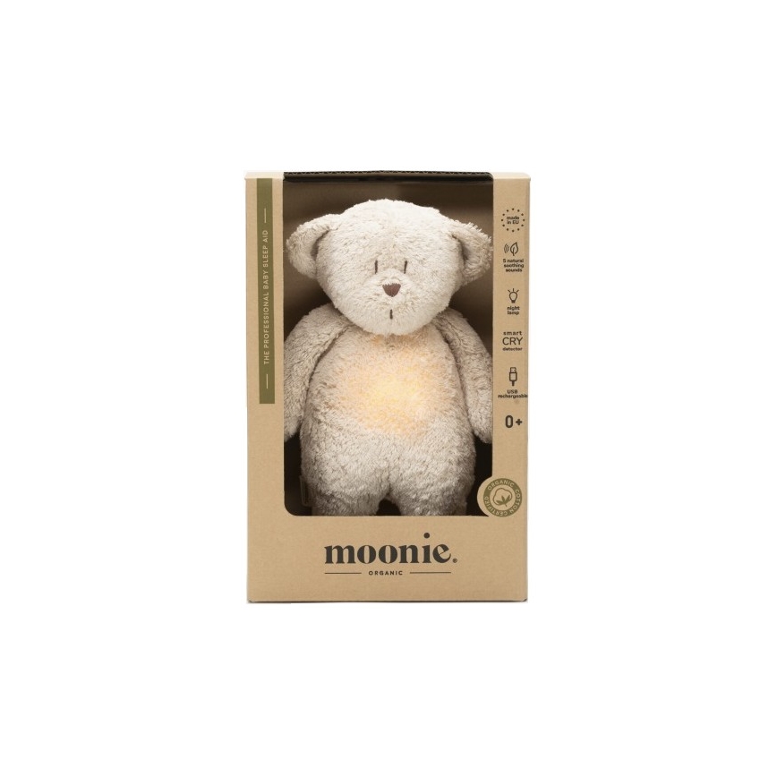 Moonie - Uspávadlo s melódiou a svetlom medvedík organic sand natur