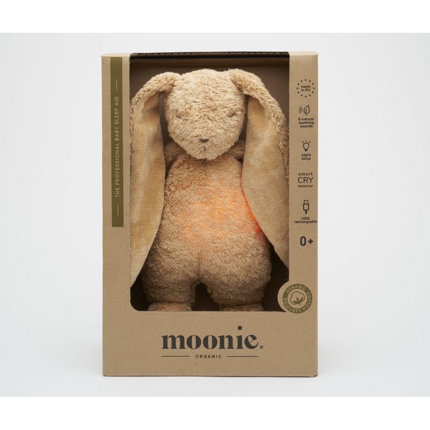 Moonie - Uspávadlo s melódiou a svetlom zajačik 2.0 organic cappuccino