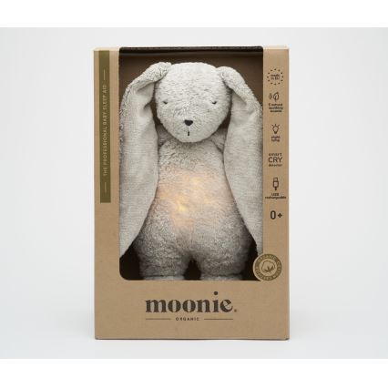 Moonie - Uspávadlo s melódiou a svetlom zajačik 2.0 organic grey